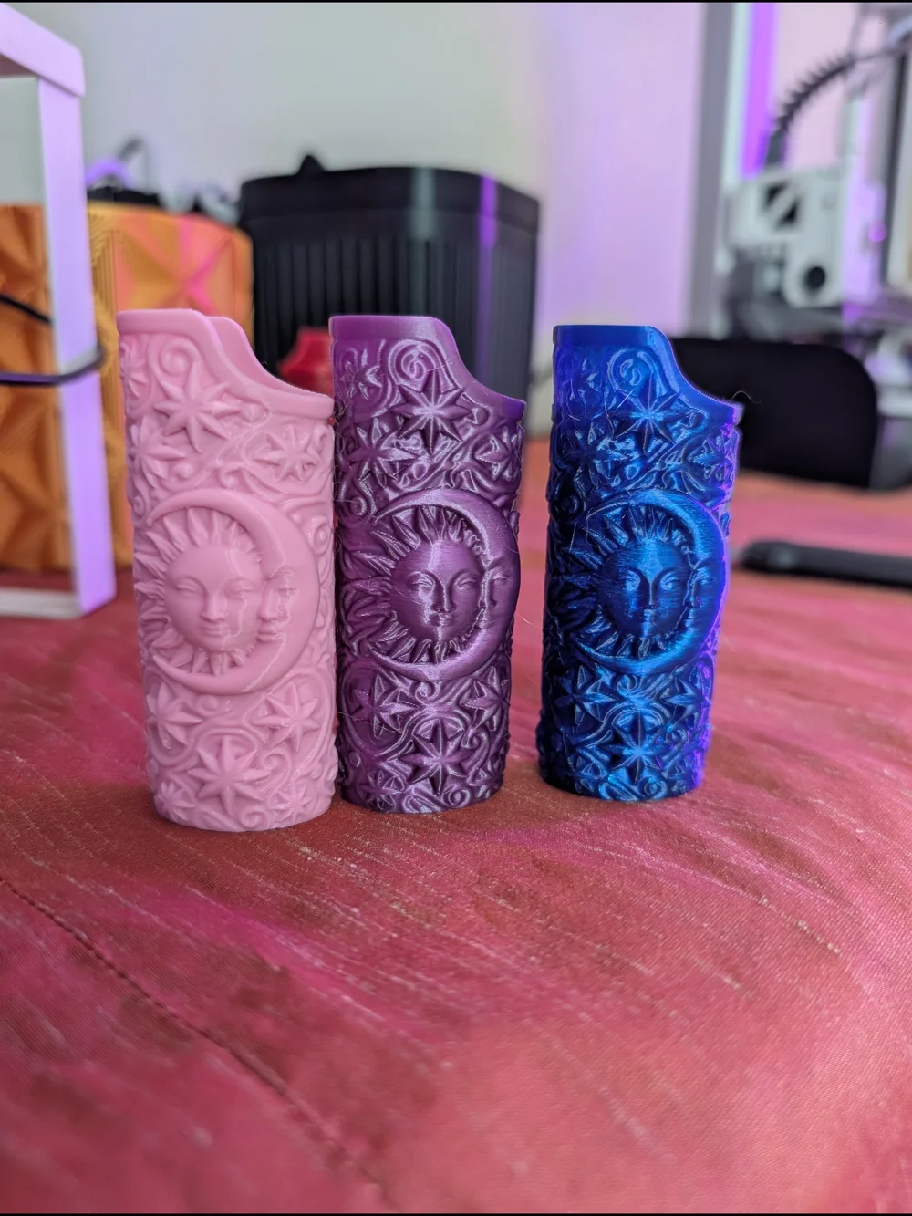 Decorative Sun & Moon Embossed Resin Vases - Pink, Purple, Blue